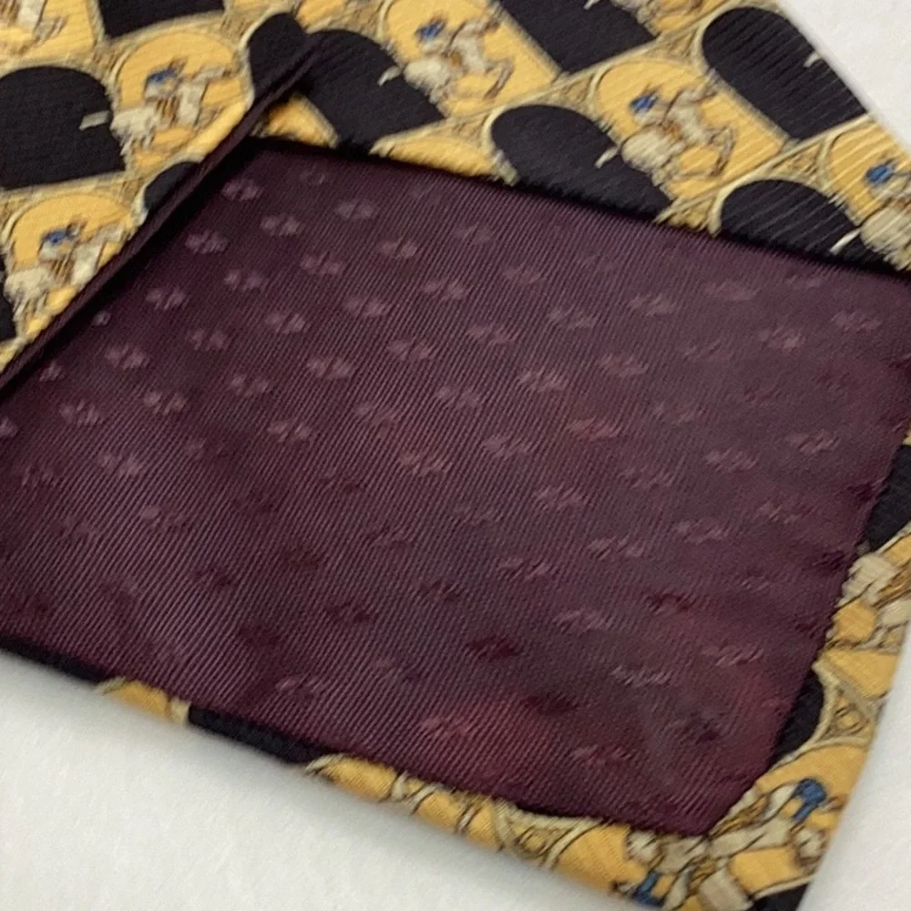 Henri Christian 100% Silk Gold Black Horse Racing Jockey Neck Tie‎